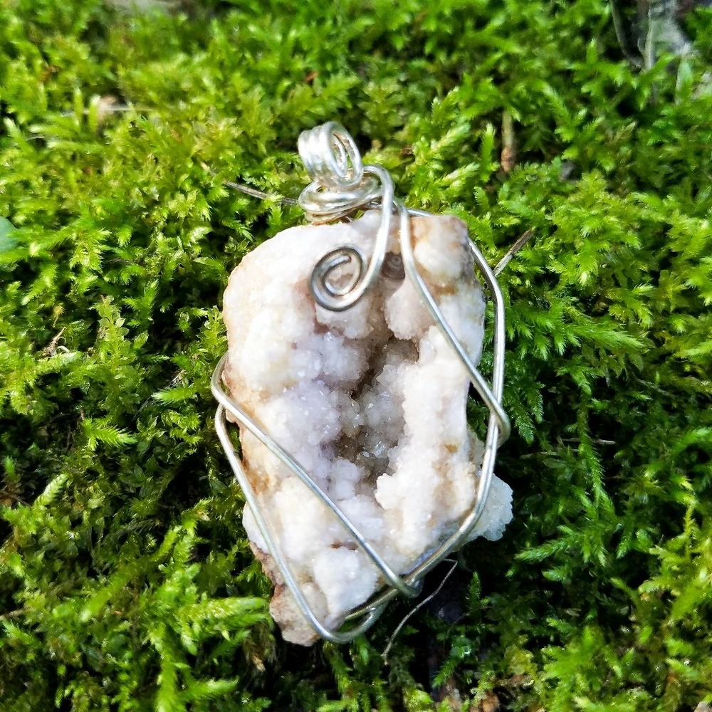 Handcrafted druzy geode crystal necklace pendant